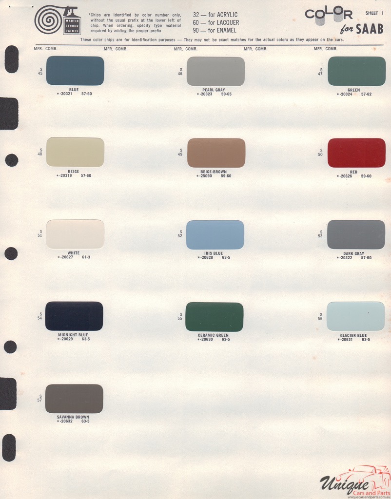 1957 SAAB Paint Charts Martin-Senour